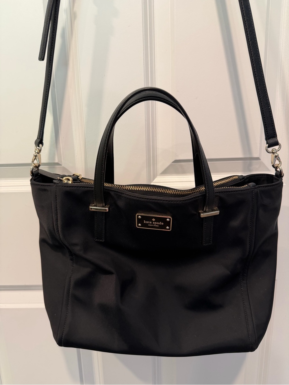 kate spade Black Nylon Shoulder Tote with Gold Hardware